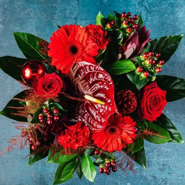 deep red flower bouquet candle flower arrangement dublin florists